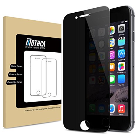 Mothca® iPhone 6 6s Privacy Anti-Spy Tempered Glass Full Screen Protector Ballistics 0.3mm 9H Hardness Anti shatter Anti Scratch Fingerprint, Bubble Free Black as Mirror (iPhone 6/6s)
