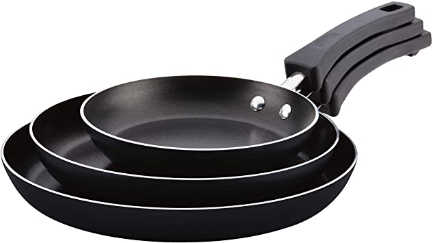 Farberware Neat Nest Space Saving Nonstick Fry Pan Skillet Set/Dishwasher Safe, Made in The USA, 8 Inch, 10.5 Inch, 12 Inch, Black
