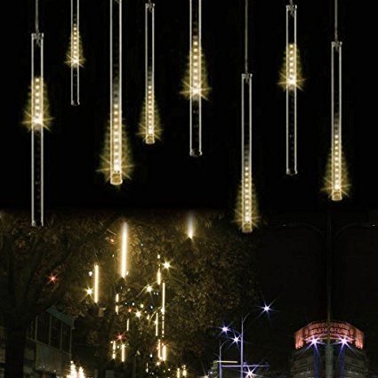 String Lights,Bienna LED Meteor Shower Rain Icicle Raindrop 8 Tubes 11.8 in/30 cm Fairy Weatherproof Lighting for Outdoor Bedroom Cafe Indoor Patio Home Christmas Xmas Holiday Wedding Party-Warm White