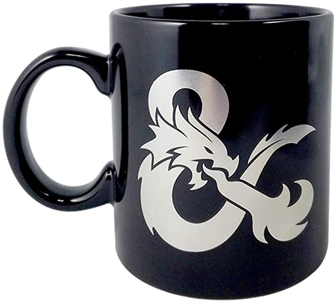 Dungeons & Dragons- Silver Ampersand Design, Black Ceramic Coffee Mug, 16oz