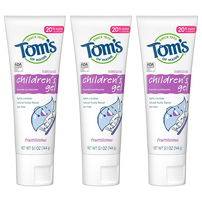 Tom's of Maine Children's Fluoride Anticavity Gel, Kids Toothpaste, Natural Toothpaste, Fruitilicious, 5.1 Ounce, 3-Pack