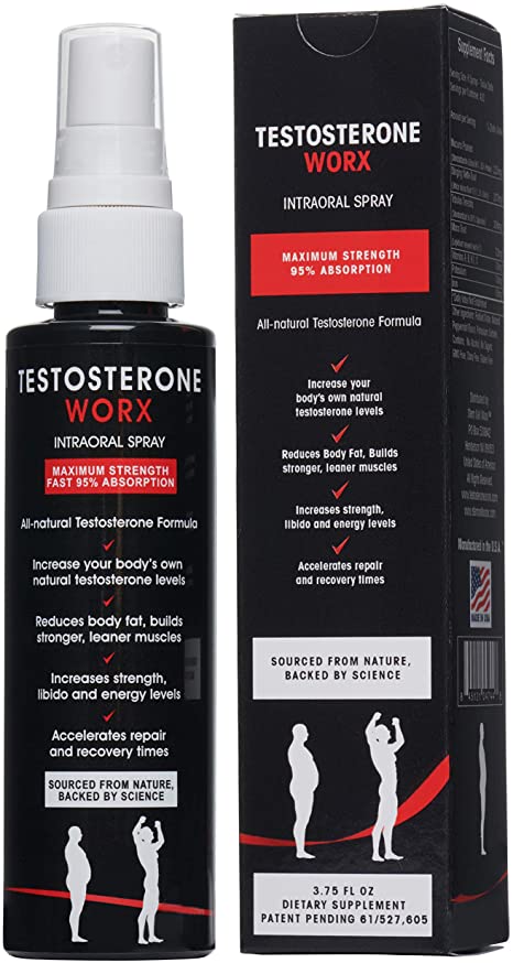 #1 Testosterone Booster - Testosterone Worx Intraoral Spray (New Testosterone Formula - Sublingual, Proven 95% Absorption), Increases Performance, Energy, Strength & Endurance - Rapid Results