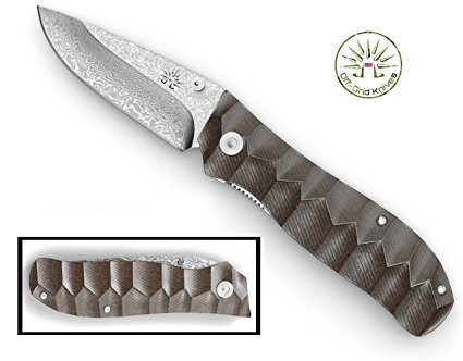 Off-Grid Knives - OG177 Drop Point Damascus Folding Knife with Textured Micarta Handle