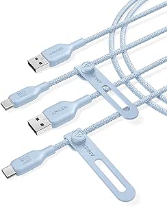 Anker USB C Cable Bio-Briaded [2 Pack, 6ft], Durable USB A to Type C Charger Cable, USB C Charger Cable Fast Charging for Samsung Galaxy Note 10/9/8 S10 /S10/S9 /S9, LG V30 (USB 2.0, Blue)…