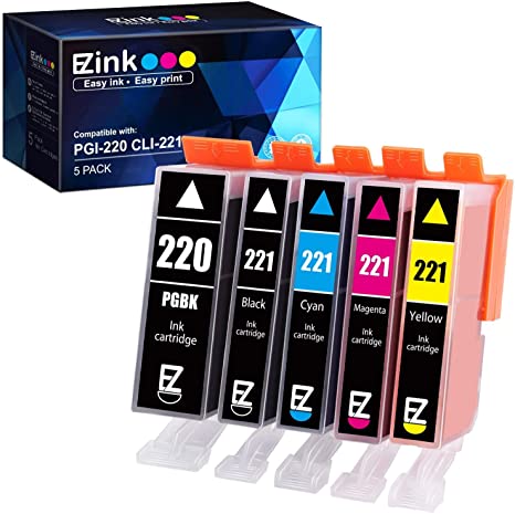 E-Z Ink (TM) Compatible Ink Cartridge Replacement for Canon PGI-220 CLI-221 PGI220 CLI221 to use with Pixma MX860 MX870 MP620 MP640 MP560(1 Large Black, 1 Cyan, 1 Magenta, 1 Yellow, 1 Black) 5 Pack