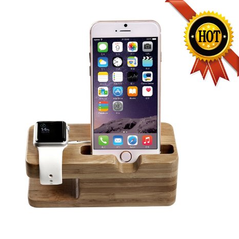 Apple Watch Stand100 Natural Bamboo WoodWOWO Charging Dockbamboo Wood Charger Stationdock Cradle Holder-- for Apple Watch and All Iphone4 4s 5 5s 6 Plus 6s SE and Both 38mm and 42mm