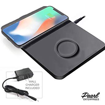 Qi Dual Wireless Fast Charger Pad Stand Compatible w/iPhone: 8, 8 Plus, X & X Samsung Note 8 S8 S8  S7 S7 Edge S6 S6 Edge & Other Qi-Enabled Devices (AC Charging Adapter Included)-Black