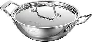 Tramontina Utsava 1.8-Quart Tri-Ply Clad Stainless Steel Kadai with Lid, Kadhai Pot for Indian Cooking