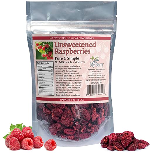 Unsweetened Dried Raspberries, Pesticide-Free, USA Grown, 3oz $5.66/oz, Pure & Simple, Woman-Owned, Small Company