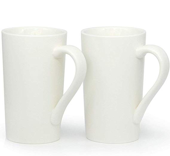 20 Ounce Large Coffee Mugs, Smilatte M007 Plain Tall Ceramic Cup with Handle for Dad Men, Set of 2, White