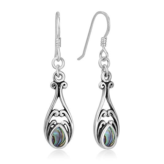 925 Sterling Silver Gemstone Filigree Dangle Hook Earrings