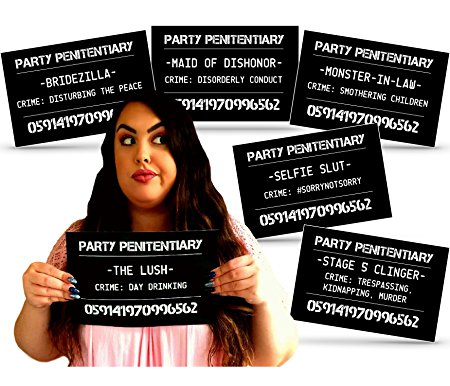 Funny Bachelorette Party Supplies - Naughty Mugshot Signs for Men and Women by Brixbee - Wild Party Decorations Photo Booth Props and Birthday Decor - 20 Hilarious Designs