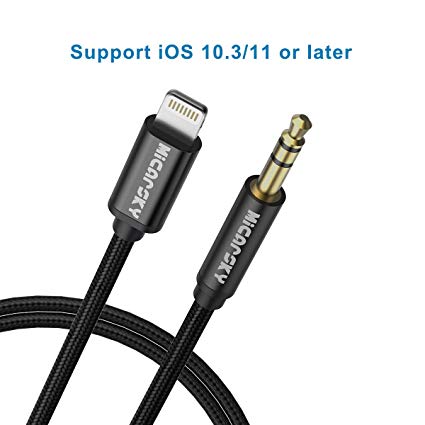 iPhone Aux cord, Micarsky Lightning to 3.5mm Aux Male Audio Adapter for iPhone X/8/8Plus/7/7Plus to Car Stereo or Headphone, Support iOS 10.3/11 and later(3.3ft)