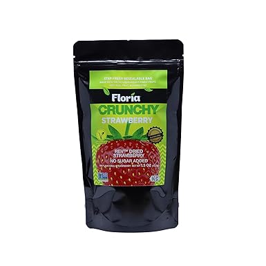 Dried Strawberry Fruit Chips and Crisps, No Sugar Added Dried Fruit Snack, All Natural, Resealable Bag, 1.5 Ounce (Pack of 1), Floria Crunchy
