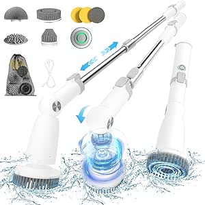 Marchpower Electric Cleaning Brush Spin Scrubber with Extendable Removable Handle 4000mAh Battery 2 Speeds 6 Replaceable Brush Heads IPX7 Waterproof Power Scrubber for Home Shower Floor Tub Tile Car