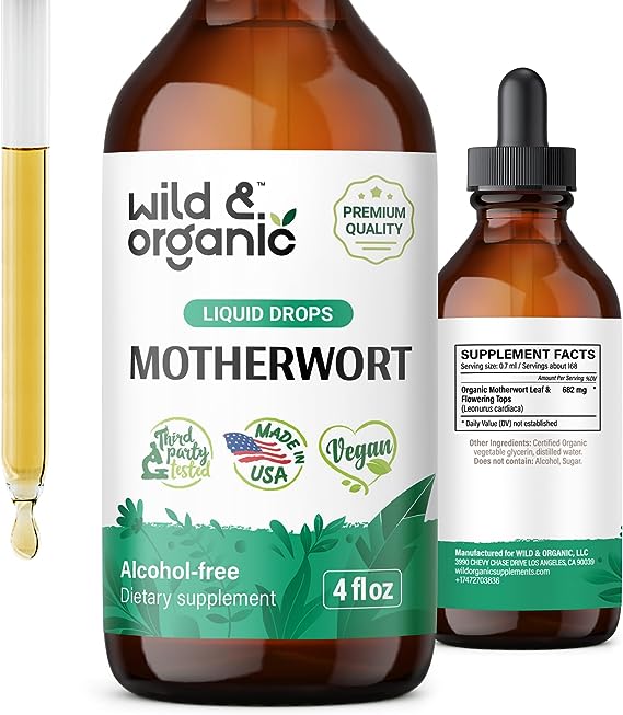 Motherwort Tincture - Organic Motherwort Herb Liquid Extract - Vegan, Alcohol Free Supplement - 4 fl oz