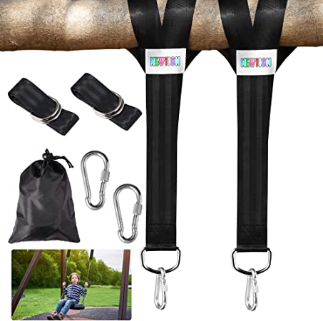 Newtion 2 PCS Tree Swing Straps Hanging Holds Kit - 5 Ft Extra Long Extension Straps Rope Max 2200 LB with Heavy Duty Lock Carabiner Hooks for Swing Set, Yoga, Seat, Tire, Camping, Porch, Tree