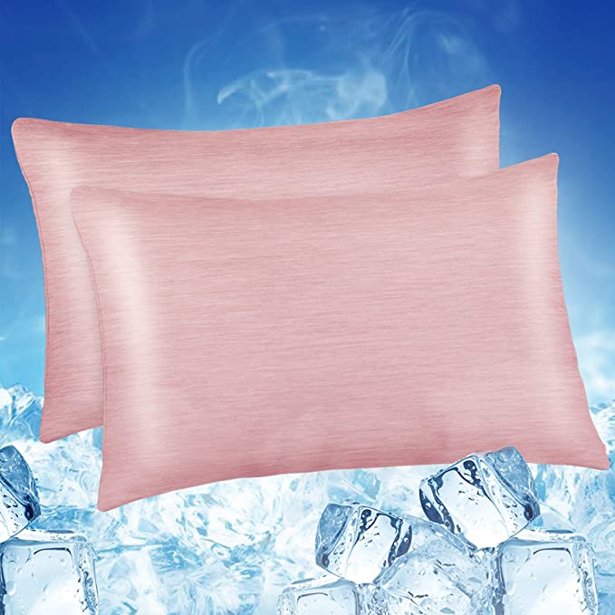 LUXEAR Cooling Pillowcase, 2 Pack Cooling Pillow Cover with Japanese Q-Max 0.45 Arc-Chill Cooling Fiber, Breathable, Soft, Eco-Friendly, Hidden Zipper Design, Standard Size(20x26 in)-Pink