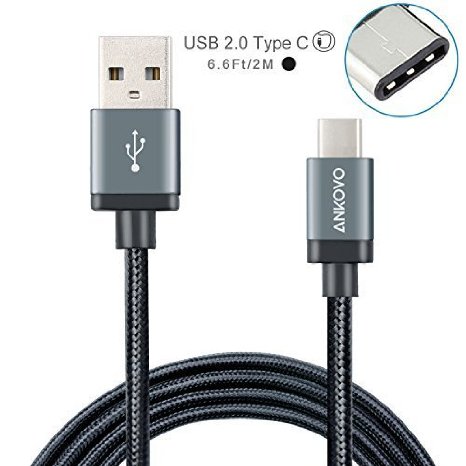 USB Type C Cable ANKOVO Nylon Braided Data Cable 66Ft 2M Reversible Connector USB Charger for New Macbook 12 inch ChromeBook Pixel Nokia N1 Tablet and Other Devices