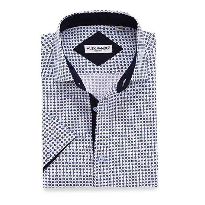 Alex Vando Mens Dress Shirts Casual Regular Fit Short Sleeve Shirts