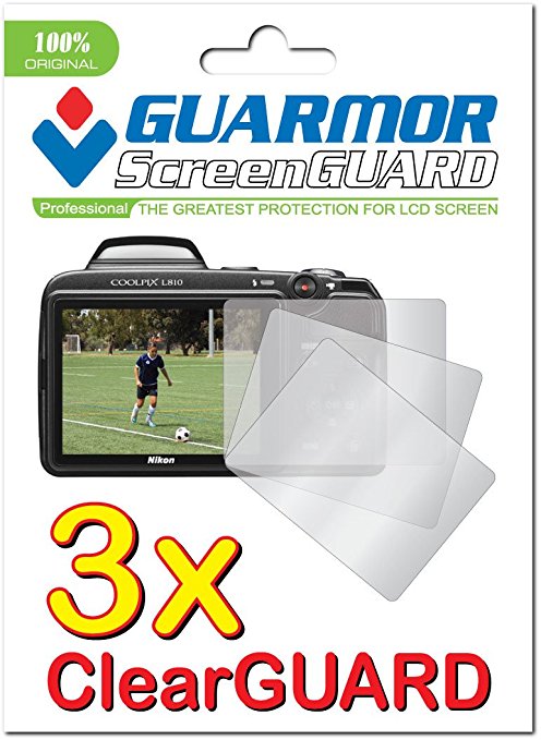 GUARMOR Premium Clear LCD Screen Protector Guard Shield Film Kit for Nikon Coolpix L810 Digital Camera - 3 Piece