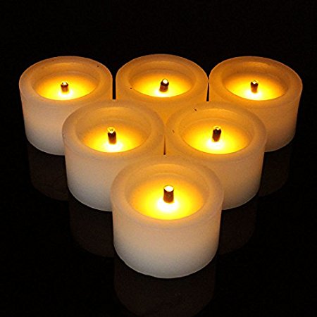 Youngerbaby Set of 6 Flickering Flameless Candles, Battery Powered Fake Candles,Romantic Ivory Votive Candles and LED Candles with Timing Function (6 Extra Batteries Included)