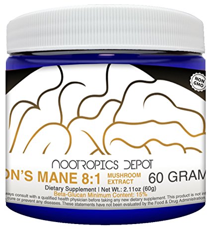 Lions Mane Mushroom Powder | 8:1 Extract | 30 Grams | Hericium erinaceus | Organic Whole Fruiting Body Mushroom | Brain Health Supplement | Neuroprotective   Boosts Mood | Supports Immune Health