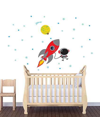 Mini Rocket Wall Decal with Astronaut for Baby Nursery or Boy's Room