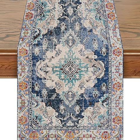 Snycler Boho Persian Turkish Table Runner Bohemian Table Runners Vintage Elegant Farmhouse Geometric Coffee Table Center Linen Decor for Home Dining Party Entrance (13x48 Inch) Boho-7