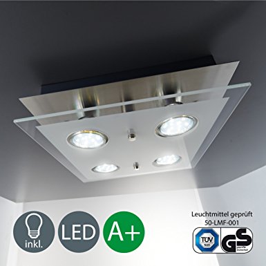 Square ceiling light | LED ceiling light | Eco-friendly lighting | LED glass lamp | 4 x 3 W 250 Lumen | Kitchen LED light | Classic finish | Modern look | Warm-white colour | GU10 fitting |