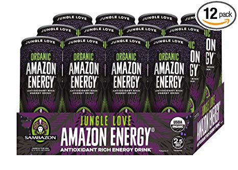 Sambazon Amazon Energy Drink, Jungle Love Acai Berry Passionfruit, 12 Ounce (Pack of 12)