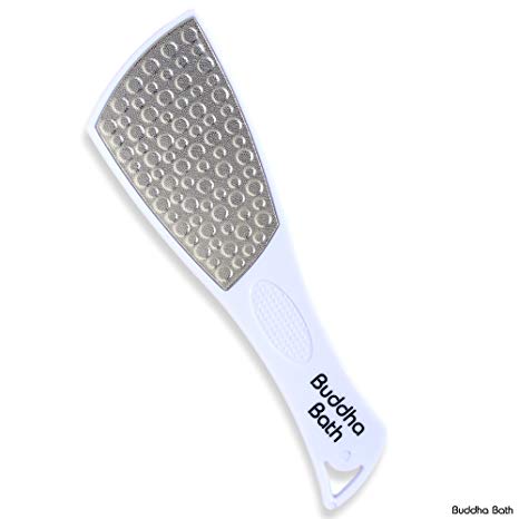 Buddha Bath Ultimate Foot File - Therapeutic - Great Wet and Dry - Dual Sided - Long Lasting Stainless Steel Extra Large Head Foot Rasp, Removes Callus. (White) Great Gifts!