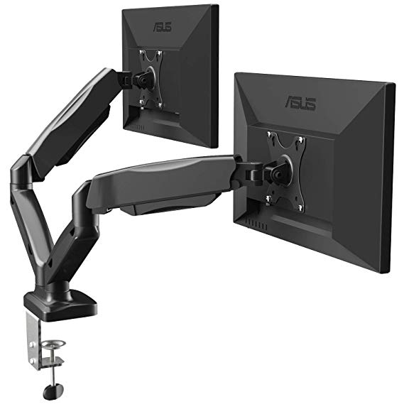 Dual Arm Monitor Stand - EleTab Adjustable Gas Spring Monitor Desk Mount with C Clamp/Grommet Mounting Base for Two 13 to 27 Inch Computer Screens - Each Arm Holds up to 14.3lbs