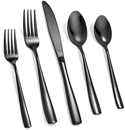 Black Silverware Set, 20-Piece Stainless Steel Flatware set, Tableware Cutlery Set Service for 4,Utensils for Kitchens, Dishwasher Safe, Gift Box Package