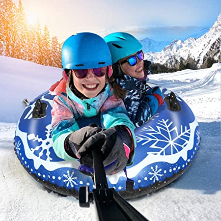 DoubleFly Snow Tube Inflatable Snow Sled Toboggan Snow Toys for Kids and Adults Heavy Duty 47 Inch Inflatable Snow Tube or Water Float Winter Outdoor Toys Thickening Freeze-Proof & Wear-Resistant