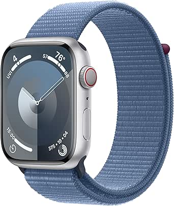 Apple Watch Series 9 [GPS   Cellular 45mm] Smartwatch with Silver Aluminum Case with Winter Blue Sport Loop. Fitness Tracker, ECG Apps, Always-On Retina Display, Carbon Neutral