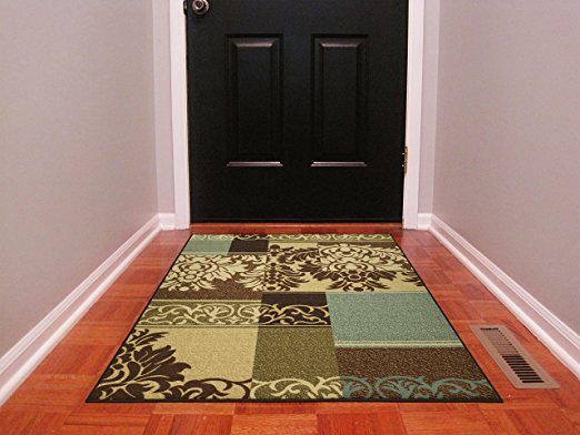 Ottomanson Ottohome Collection Contemporary Damask Design Non-Skid (Non-Slip) Rubber Backing Area Rug, 3'3" X 5'0, Brown