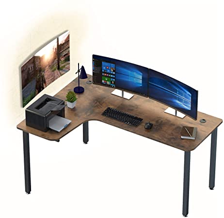 DESIGNA Computer Desk, 60 inch L Shaped Gaming Desk with Free Cool Mousepad Corner Desk Table, Writing Desk Office Home Multi-Functional, Study Writing Table Workstation, Archaize Brown