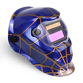 Solar Powered Welding Helmet Auto Darkening Hood with Adjustable Shade Range 4/9-13 for Mig Tig Arc Welder Mask Shield Spider Web Design