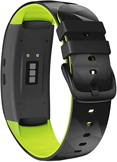 NotoCity Compatible with Samsung Gear Fit2 Pro Bands Replacement Silicone Band for Samsung Gear Fit2 / Gear Fit 2 Pro Smartwatch(Black-Green, Large)