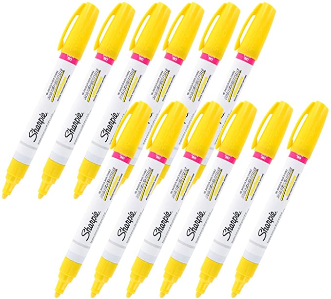 Sharpie Oil-Based Paint Marker, Medium Point, Yellow Ink, Pack of 12