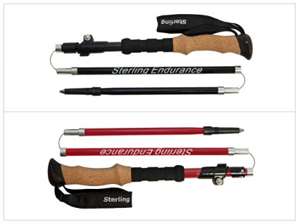 Compact Foldable CORK - CARBON - ALUMINUM Hybrid Trekking Pole by Sterling Endurance, Single or Pair, One Year Warranty