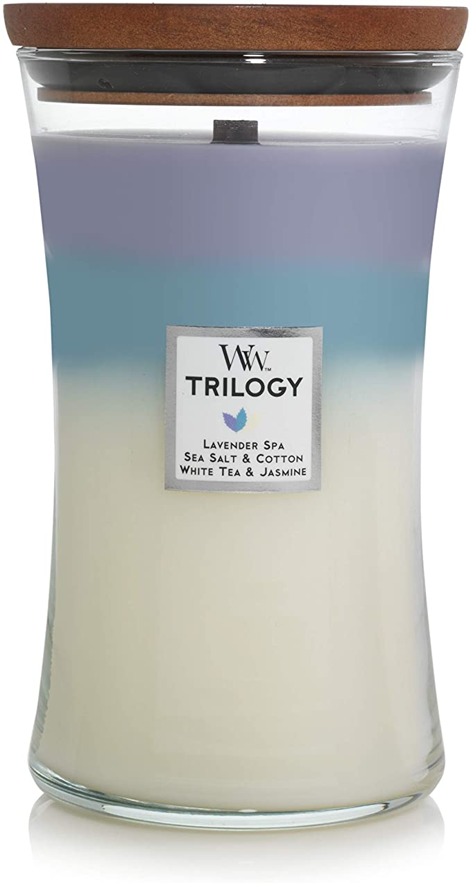 WoodWick Calming Retreat Trilogy 3-in-1 Hourglass Jar Scented Candle, Large 22 oz.