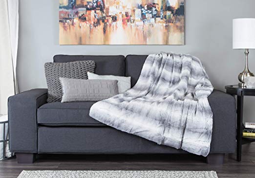 Sunbeam Faux Fur Heated Throw Blanket, Grey/White, 3 Heat Settings with 3-Hour Auto-Off, (TTSP8TP-RG10-24H50)