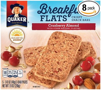 Quaker Breakfast Flats, Cranberry Almond, Breakfast Bars,5 Packets Per Box (Pack of 8)