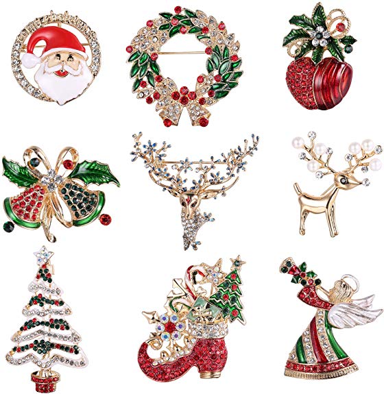 ORAZIO Multi-Colored Rhinestone Crystal Christmas Brooch Pins for Women Men Holiday Xmas Gift