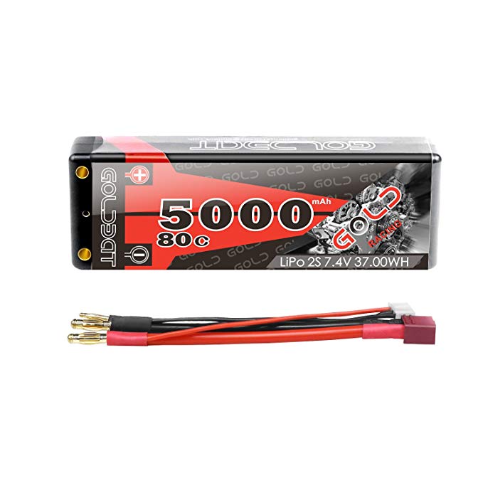 GOLDBAT 7.4V 5000mAh 80C 2S Lipo Battery RC Battey Rechargeable Battery Pack Hardcase for RC Car, RC Tank, Flashlight High Capacity Batteries Low Slef-Discharge Cell Battery Pack with T Connector