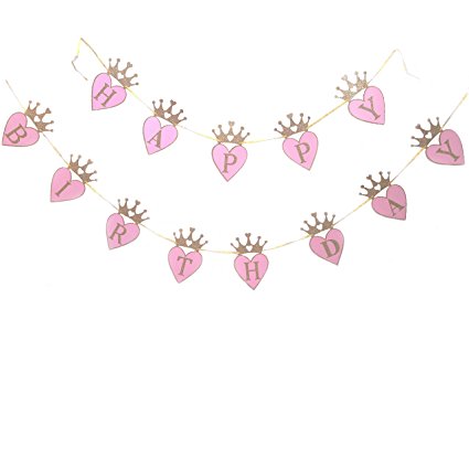 She's a Princess Glitter Pink and Gold Happy Birthday Crown Banner