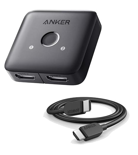 Anker HDMI Switch, 4K@60Hz Bi-Directional HDMI Switcher, 2 In 1 Out with Smooth Finish & Anker HDMI Cable 8K@60Hz, 3ft Ultra HD 4K@120Hz HDMI to HDMI Cord, 48 Gbps Certified Ultra High-Speed Durable C