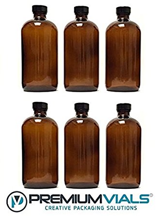8 oz Boston Round Glass AMBER Bottle with Poly Seal Cap - pack of 6